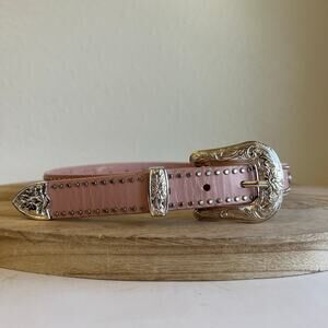 Nocona Pink Genuine Leather Crystal Studded Silver Tipped Western Belt Size XS